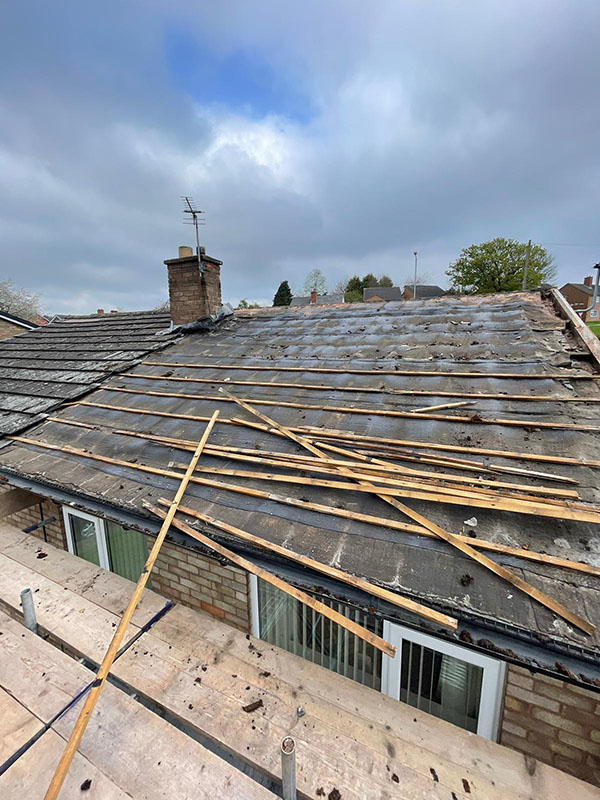 Old roof partly stripped 